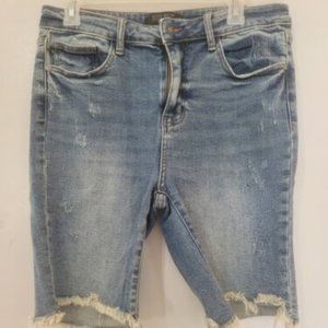 Judy Blue Cut Off High Rise Bermuda Shorts Womens Size L Distressed Blue